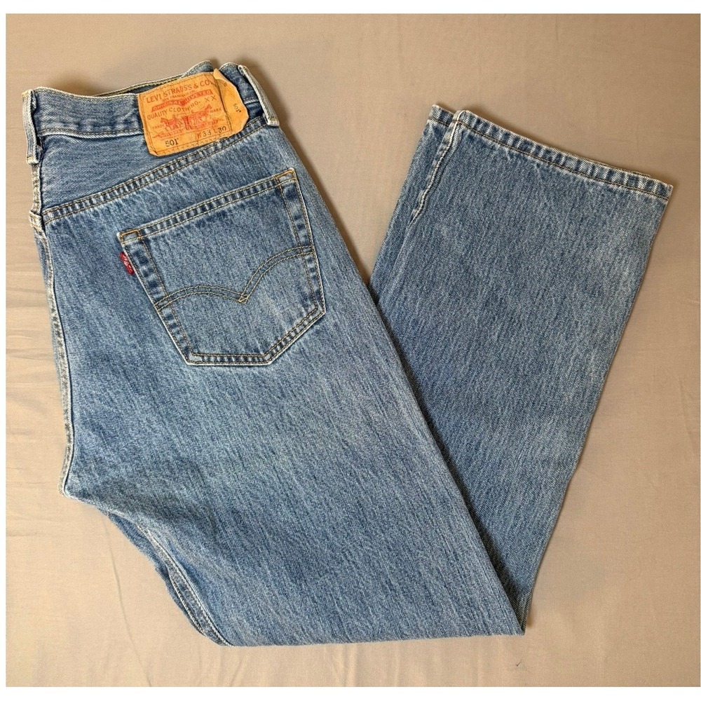 Levis 501 Original Fit Straight Leg Blue Denim Jeans Mens W33 L30 Button Fly VTG